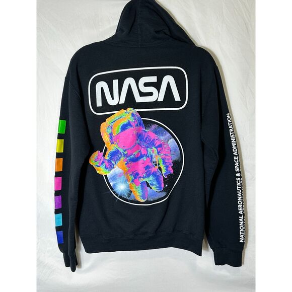 Chemistry Black Hoodie with NASA Space Man in Multicolor Size S Kangaroo Pocket - Picture 4 of 5